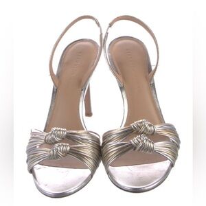 Veronica Beard Metallic Silver Gold Leather Slingback Heels 9.5